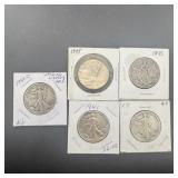 (Times 5) Five miscellaneous date Walking Liberty