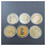 Six GOLD Presidential Dollars