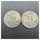 Two Silver Walking Liberty Half Dollars