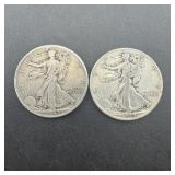 Two Silver Walking Liberty Half Dollars