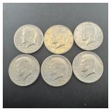Six miscellaneous Kennedy Half Dollars