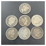 Seven Silver Barber Dimes