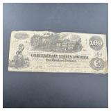 Rare 1862 $100 Confederate States of America note