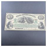 1873 $10 South Carolina note, signed, fair conditi