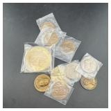 Gold-plated coins and bronze coins