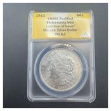 1921 Morgan Silver Dollar, graded MS63