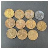 Bag Of 11 Wheat Cents, Good Condition