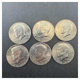 Six 1976-d Bicentennial Kennedy Half Dollars
