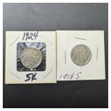 1924 Buffalo Nickel And 1918-s Buffalo Nickel