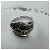 Sterling Silver Peridot and CZ Ring .925 7-3/4, ,