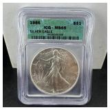 1986 American Silver Eagle Graded Ms69