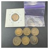 Bag With 8 Indian Head Pennies, Mixed Dates