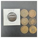 Bag With 7 Indian Head Cents, Mixed Dates