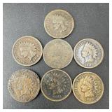 Bag With 7 Indian Head Pennies, Mixed Dates