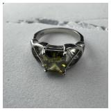Sterling Silver Peridot Ring .925 7-1/3, , 4.2 gra