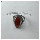 Sterling Silver Carnelian Ring .925 7-1/2, , 5.3 g