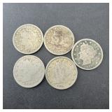 5 Liberty V Nickels, Various Dates