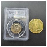 Graded Pcgs John Adams Dollar And Gold Token