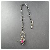 Ross Simons Sterling Silver Garnet Heart Bracelet