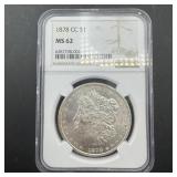 1878-cc Morgan Silver Dollar Graded Ms62