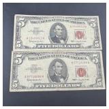 Two 1963 Five Dollar Red Seal Notes