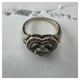 Sterling Silver And 18k Heart Ring .925 6-1/2, 18