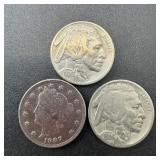 Two Buffalo Nickels And Liberty Nickels
