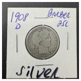 1908-d Barber Quarter, Silver