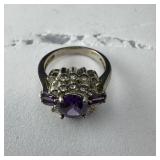 Sterling Silver Purple Amethyst And Cz Ring .925 8