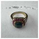 Sterling Silver Green Stone Ring .925 7-3/4, , 7.3