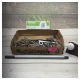 Dog tie-out stakes, other hardware, vacuum bags