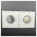 Two 2007-s Proof Jefferson Nickels
