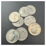 Eight Bicentennial 1976 Washington Quarters
