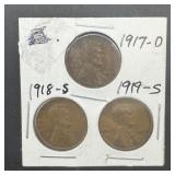 3 Lincoln Cents; 1918-s, 1919-s, And 1970-d