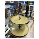 Lamp & Stand; Metal lamp with shade and two-tier s