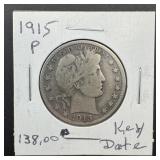 1915-P Key Date Barber Silver Half Dollar