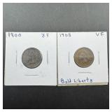 Two Indian Head Cents 1900 And 1903