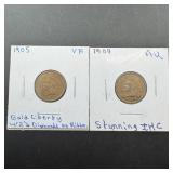 Two Indian Head Cents 1904 And 1905