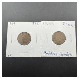 Two Indian Head Cents 1908 And 1909