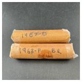 (times 2) Two Rolls Of 1963 D & P Pennies