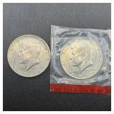 Two Silver Kennedy Half Dollars: 1964 (90%) and 19