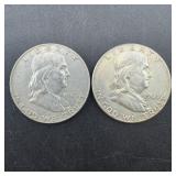 (Times 2)Two silver Franklin half dollars, 1963 &