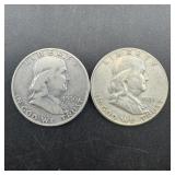 (Times 2)Two silver Franklin half dollars, 1950 &