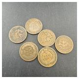 6 Mixed Date Indian Head Cents