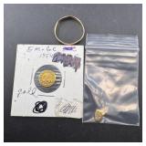 Bag with Miscellaneous Gold Ring, Token, and More