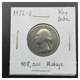 1932 S, P, D Washington Silver Quarters