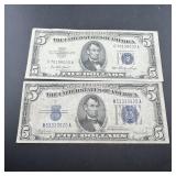 Two 1953 $5 Silver Certificates