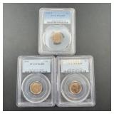 Rare 1910 Graded Pcgs Ms-64 Three-piece Penny Set