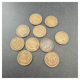 10 Mixed Date Indian Head Cents