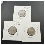 3 Buffalo Nickels -1920